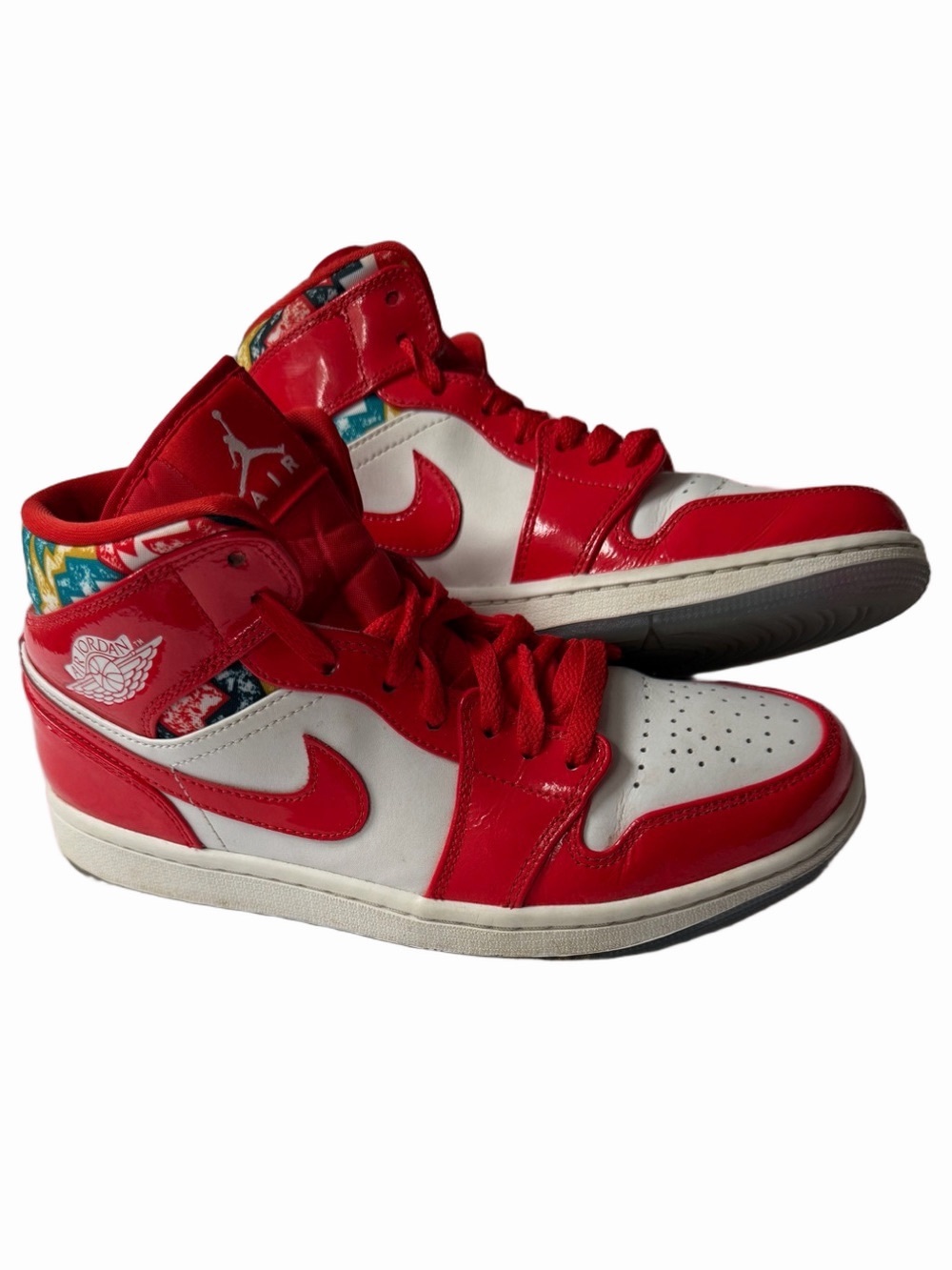 Nike Jordan 1 High-Top Sneakers Red White Patterned Collar DC7294-60 Men Sz 8